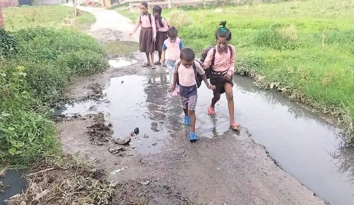 Chandauli News: जलभराव से प्रभावित लोकुवा गांव का मुख्य मार्ग, बच्चों और मरीजों की बढ़ी परेशानी