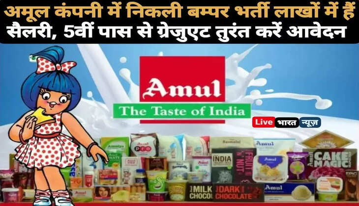 अमूल कंपनी में निकली बम्पर भर्ती लाखों में हैं सैलरी,&nbsp;5वीं पास से ग्रेजुएट तुरंत करें आवेदन