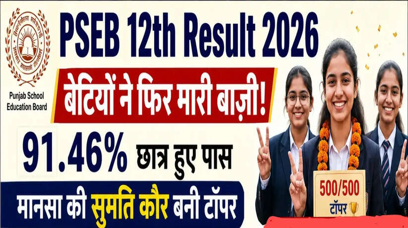 PSEB 12th Result 2026: बेटियों ने फिर मारी बाजी, 91.46% छात्र हुए पास, मानसा की सुमति कौर बनी टॉपर