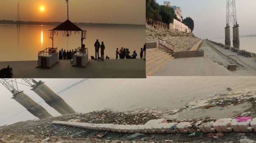 Prayagraj news: Ganga Maiya is covered with flower garlands and heaps of dirt at Chhatnag pucca bathing ghat