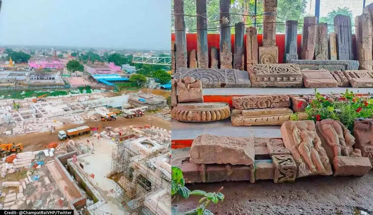राम जन्म भूमि उत्खनन में&nbsp;ब्लैक स्टोन के खंभे, शिवलिंग, आमलकी व खंडित यक्ष-यक्षिणियों व देवी-देवताओं की मूर्तियां भी मिली