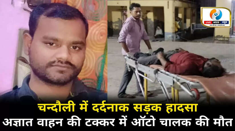 चन्दौली में दर्दनाक सड़क हादसा, अज्ञात वाहन की टक्कर में ऑटो चालक की मौत