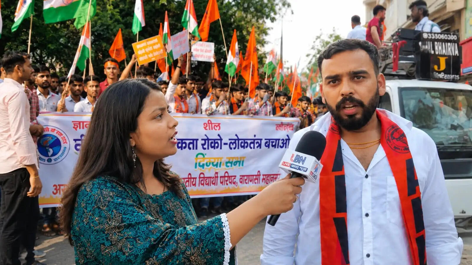 यात्रा के दौरान कार्यकर्ताओं ने “अराजकता रोको, लोकतंत्र अपनाओ” का संदेश देने वाला बैनर लेकर नारेबाजी की। छात्रों ने दिल्ली में चल रहे ‘जेन जी अगेन’ विरोध-प्रदर्शन के खिलाफ भी अपनी आवाज उठाई। इस दौरान “जो अफजल के यार हैं, देश के गद्दार हैं” जैसे नारे भी लगाए गए।