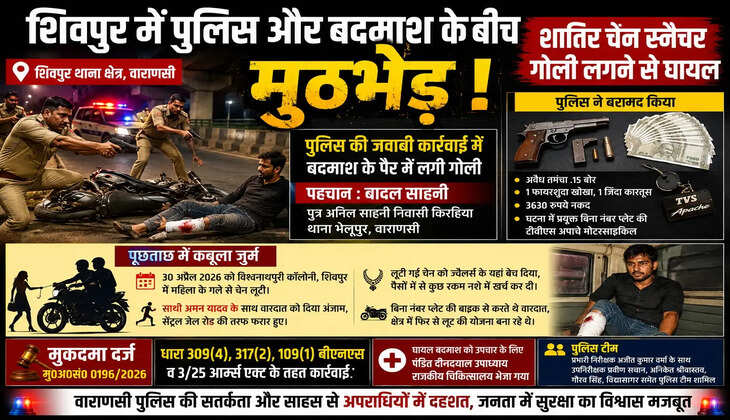&nbsp;Varanasi Encounter News: शिवपुर में पुलिस-बदमाश मुठभेड़, शातिर चेन स्नैचर बादल साहनी के पैर में लगी गोली